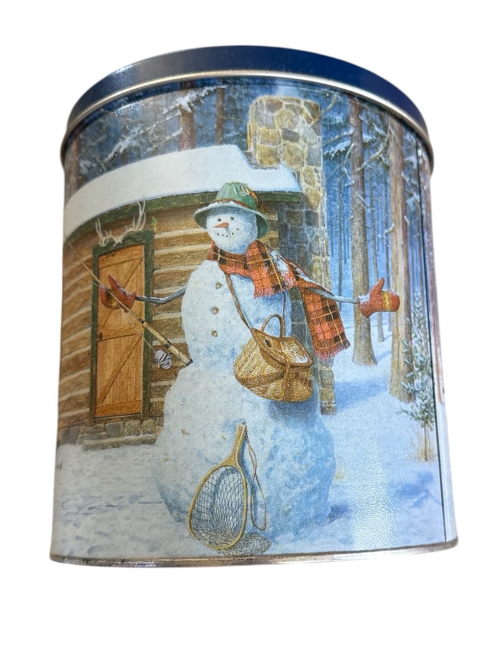 Vintage Ramsey Holiday Snowman Tin Canister - Winter Scene